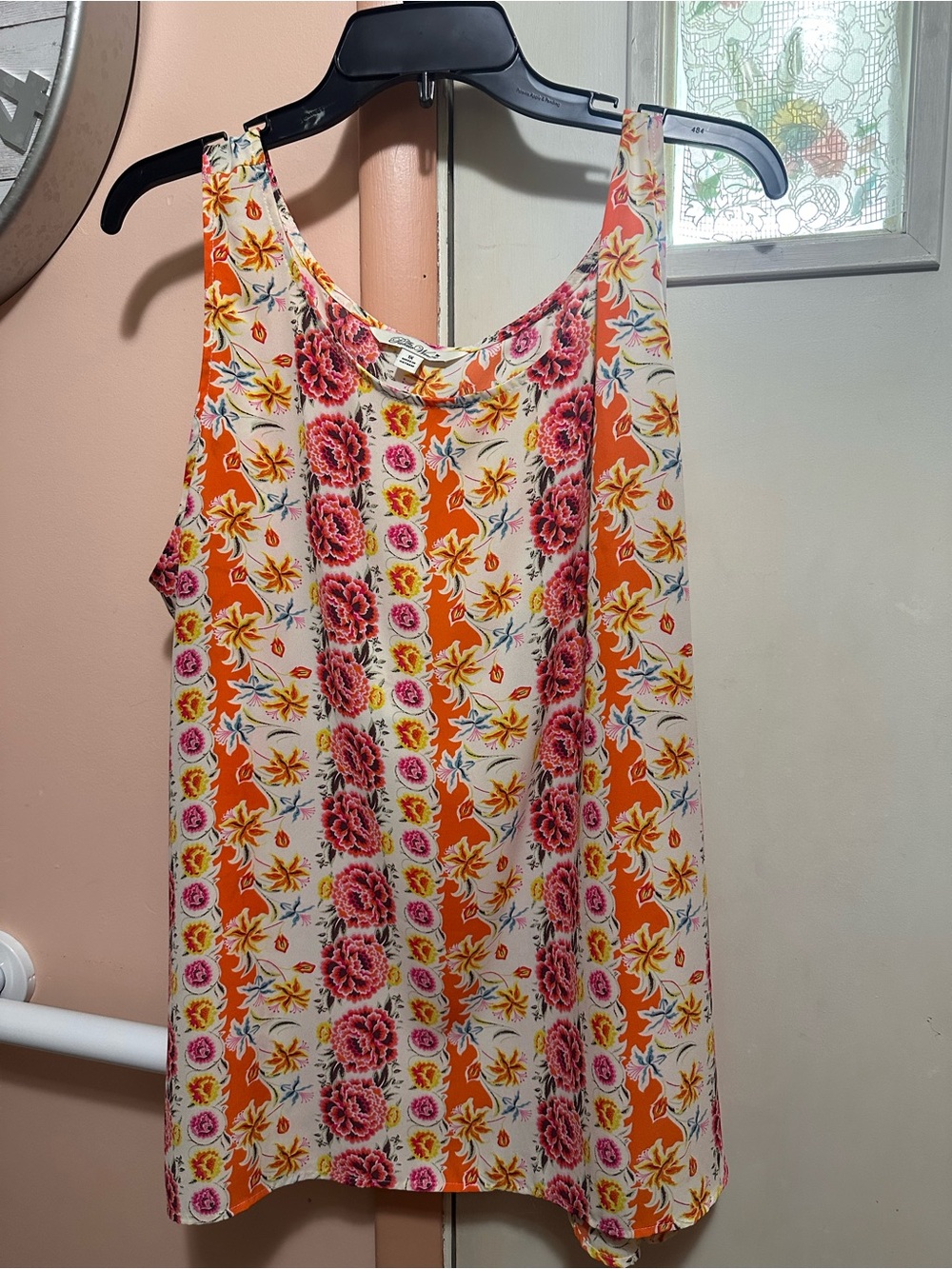 The Pioneer Woman Orange and Pink Floral Stripe Tank Top